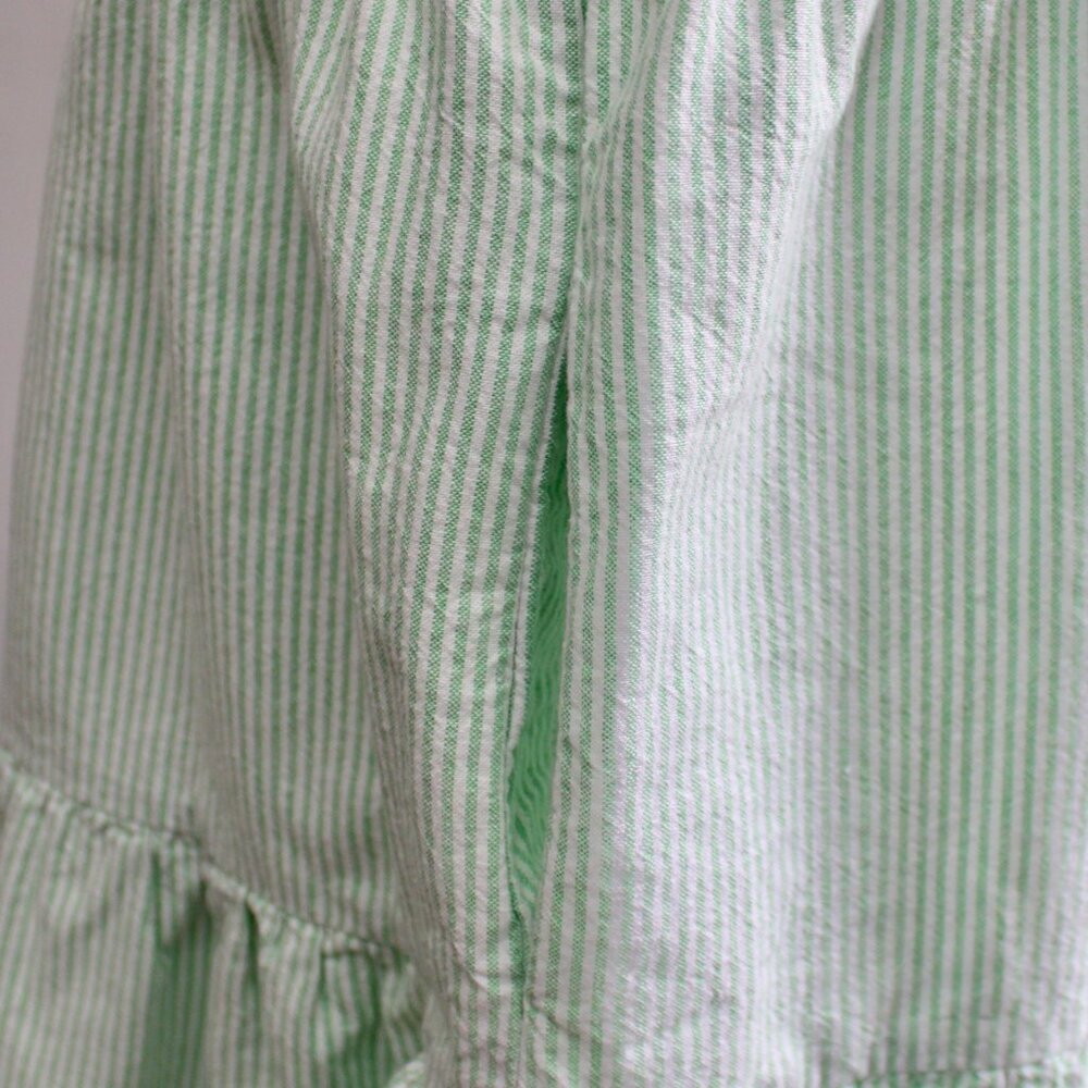 DUFFIELD LANE Green White Striped Annika Tiered Above the Knee Dress sz Medium - Picture 9 of 10